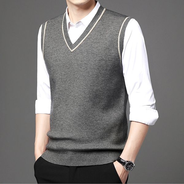 men s sweaters pure wool sweater vest spring v neck sleeveless for young and middle aged people l220914, White;black
men s sweaters pure wool sweater vest spring v neck sleeveless for young and middle aged people l220914, White;black