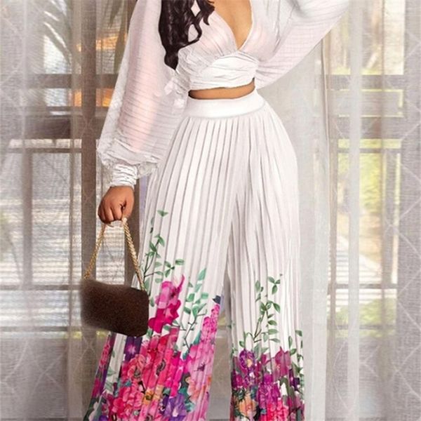 women's two piece pants deep v neck batwing sleeve pleated crop high waist floral wide leg pants set women two piece set 220913, White
women's two piece pants deep v neck batwing sleeve pleated crop high waist floral wide leg pants set women two piece set 220913, White