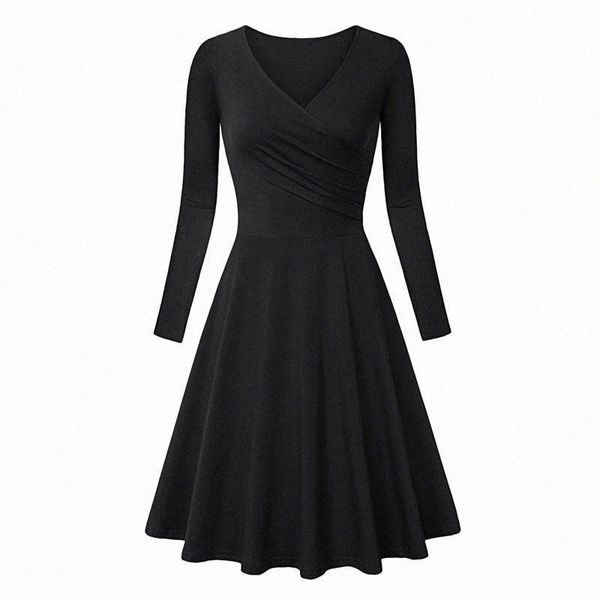 casual dresses autumn comfortable classic black dress vintage slim cross pleated long sleeved ladies daily streetwear u480#, Black;gray
casual dresses autumn comfortable classic black dress vintage slim cross pleated long sleeved ladies daily streetwear u480#, Black;gray