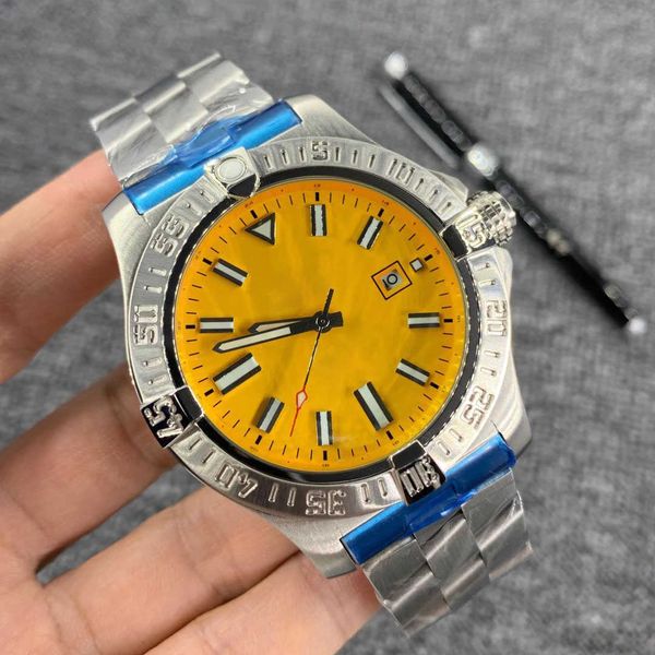 n quality right hand silver watches stainless case yellow dial superocean heritage automatic mechanical movement watch leather strap floding
n quality right hand silver watches stainless case yellow dial superocean heritage automatic mechanical movement watch leather strap floding