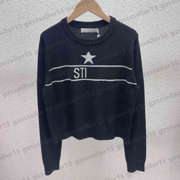 women sweaters classic striped letter print logo fashion brand pentagram pattern round neck long sleeves knitted sweater designer women clo, White;black
women sweaters classic striped letter print logo fashion brand pentagram pattern round neck long sleeves knitted sweater designer women clo, White;black