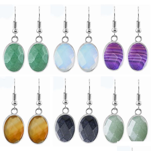 dangle chandelier women dangle ellipse gemstone earrings natural faceted oval stone drop dangling healing chakra quartz jewelshops dhosc, Silver