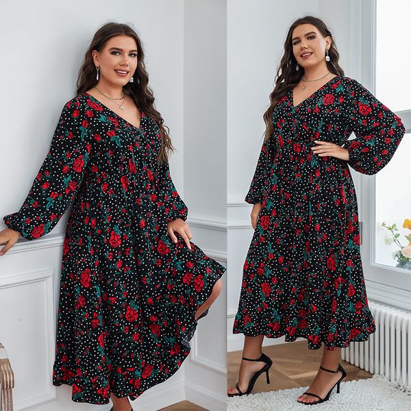 autumn woven black chiffon large swing plus size dresses temperament commuter print dress cotton
autumn woven black chiffon large swing plus size dresses temperament commuter print dress cotton
