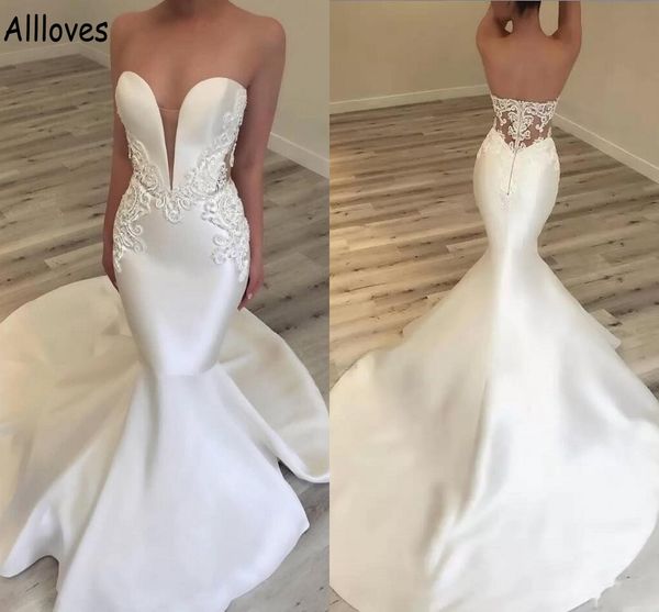 elegant ivory satin mermaid wedding dresses for brides lace appliqued sweetheart open back vintage bridal gowns court train simple robes de, White
elegant ivory satin mermaid wedding dresses for brides lace appliqued sweetheart open back vintage bridal gowns court train simple robes de, White