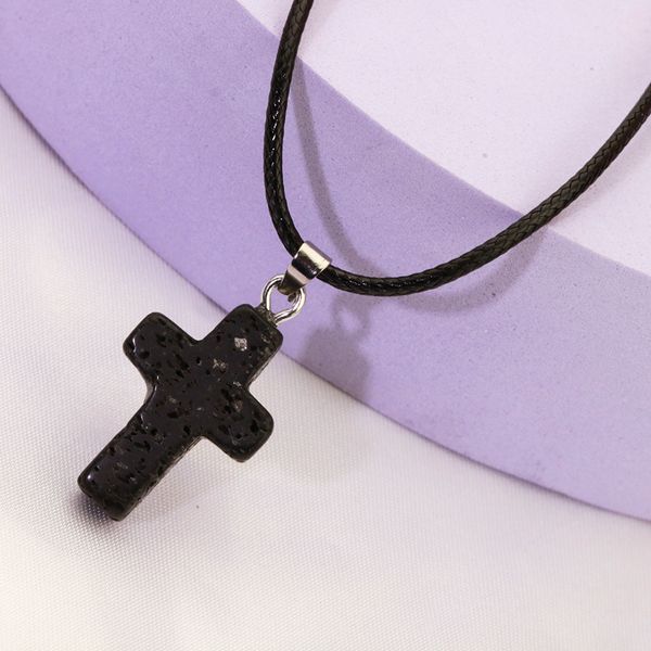 natural black lava stone cross necklace aromatherapy essential oil perfume diffuser pendant pu chain necklace women men jewelry, Silver
natural black lava stone cross necklace aromatherapy essential oil perfume diffuser pendant pu chain necklace women men jewelry, Silver
