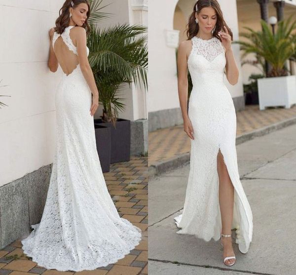 gorgeous lace mermaid wedding dresses bridal gown backless front slit beach sweep train custom made country vestidos de novia plus size, White
gorgeous lace mermaid wedding dresses bridal gown backless front slit beach sweep train custom made country vestidos de novia plus size, White