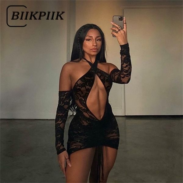 casual dresses biikpiik lace see through mini dress for women long sleeve hollow out bodycon midnight clubwear halter drawstring 220914, Black;gray
casual dresses biikpiik lace see through mini dress for women long sleeve hollow out bodycon midnight clubwear halter drawstring 220914, Black;gray