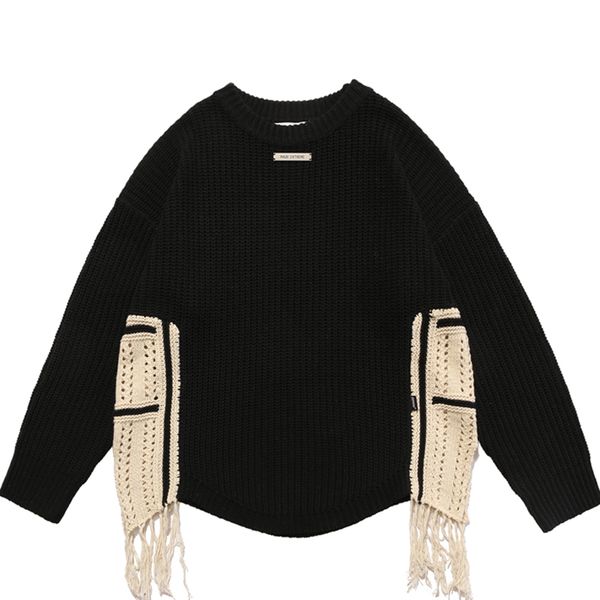 men s sweaters men black splicing sweater hip hop american high street wandering style loose knitwear couple fashion tassel simple pullover, White;black
men s sweaters men black splicing sweater hip hop american high street wandering style loose knitwear couple fashion tassel simple pullover, White;black