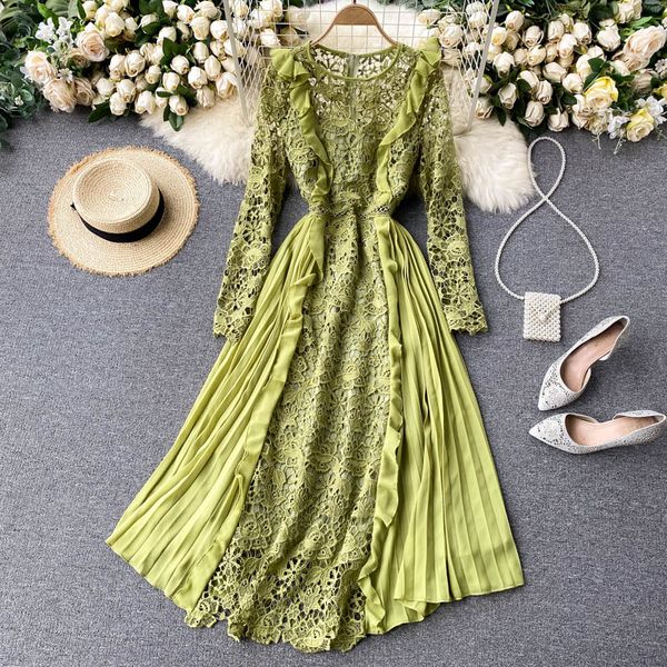 new french dress goddess fanxin machine hollow out lace long sleeve design feeling stitching pleated chiffon mid length dress, Black;gray
new french dress goddess fanxin machine hollow out lace long sleeve design feeling stitching pleated chiffon mid length dress, Black;gray