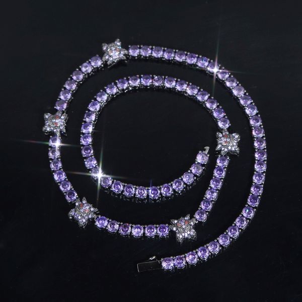 hip hop tennis chains mens necklace spring buckle purple 18k real gold bling graduated, Black
hip hop tennis chains mens necklace spring buckle purple 18k real gold bling graduated, Black