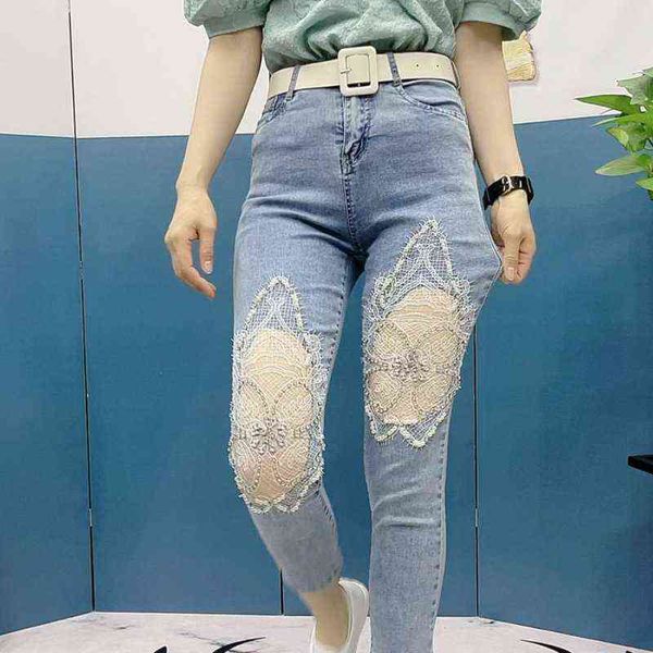 women's jeans summer new network red heavy industry lace splice fashion trend slim pants, Blue
women's jeans summer new network red heavy industry lace splice fashion trend slim pants, Blue