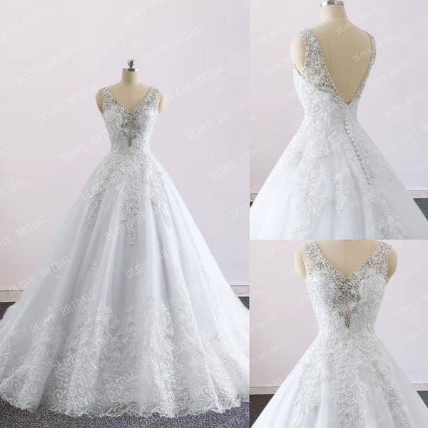 v neck lace applique princess wedding gowns crystal beaded bridal dresses custom made real image, White
v neck lace applique princess wedding gowns crystal beaded bridal dresses custom made real image, White