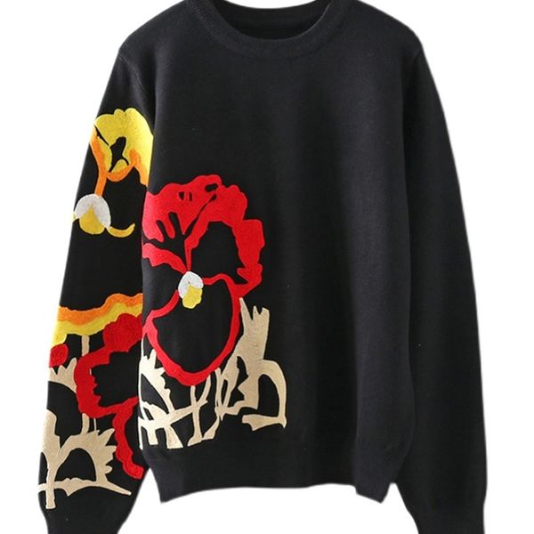 women's knits tees black floral embroidery pullover women boho long sleeve o neck autumn winter jumper loose knitted sweaters c-010 220, White
women's knits tees black floral embroidery pullover women boho long sleeve o neck autumn winter jumper loose knitted sweaters c-010 220, White