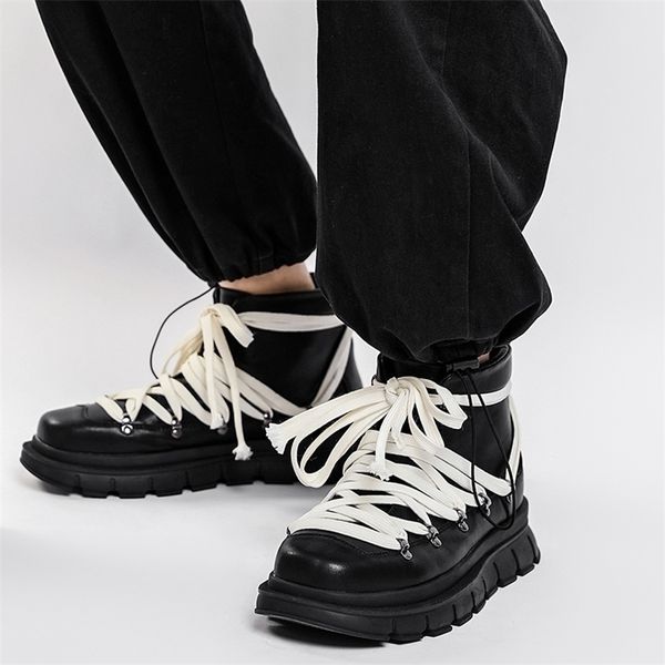 boots autumn fashion men shoes ankle genuine leather lace up martins high male platform sneakers botas mujer 220913, Black
boots autumn fashion men shoes ankle genuine leather lace up martins high male platform sneakers botas mujer 220913, Black