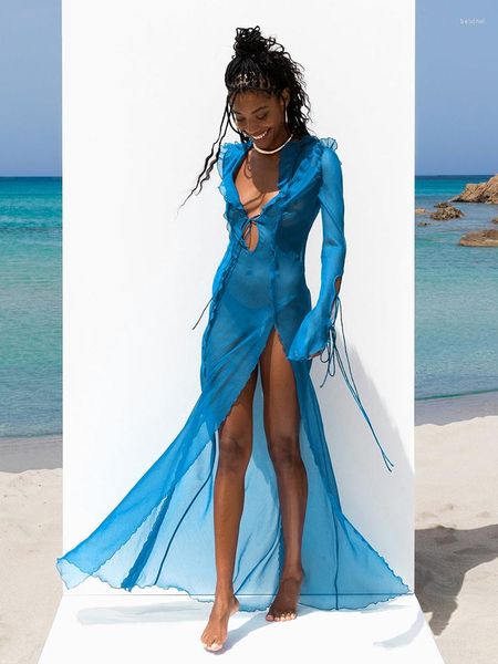 women's swimwear summer beach dress women elegant bandage ruffles slim maxi blue long sleeve evening party club outfits, White;black
women's swimwear summer beach dress women elegant bandage ruffles slim maxi blue long sleeve evening party club outfits, White;black