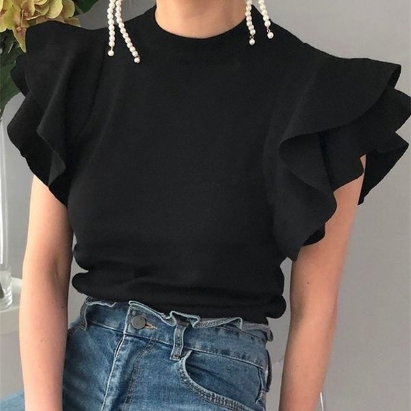 women's knits tees woherb summer autumn knitted women short ruffle flying sleeve sweater korean femme chic jumper pullover outwear 22, White
women's knits tees woherb summer autumn knitted women short ruffle flying sleeve sweater korean femme chic jumper pullover outwear 22, White