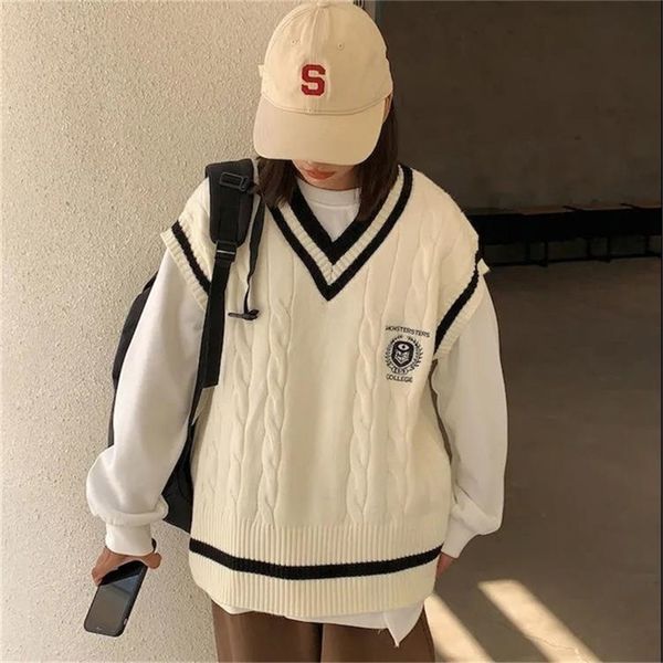 women's vests v-neck solid sweater women sleeveless casual preppy style springautumn knitted sweater vest loose pullover vest daily fem, Black;white
women's vests v-neck solid sweater women sleeveless casual preppy style springautumn knitted sweater vest loose pullover vest daily fem, Black;white