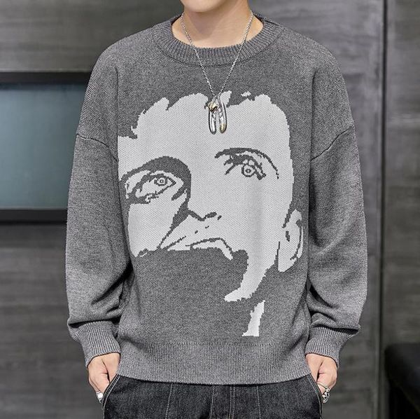 men s sweaters casual autumn fall jumper sweater fashion portrait o neck long sleeve knitted loose pullover for boys mens 220913, White;black
men s sweaters casual autumn fall jumper sweater fashion portrait o neck long sleeve knitted loose pullover for boys mens 220913, White;black