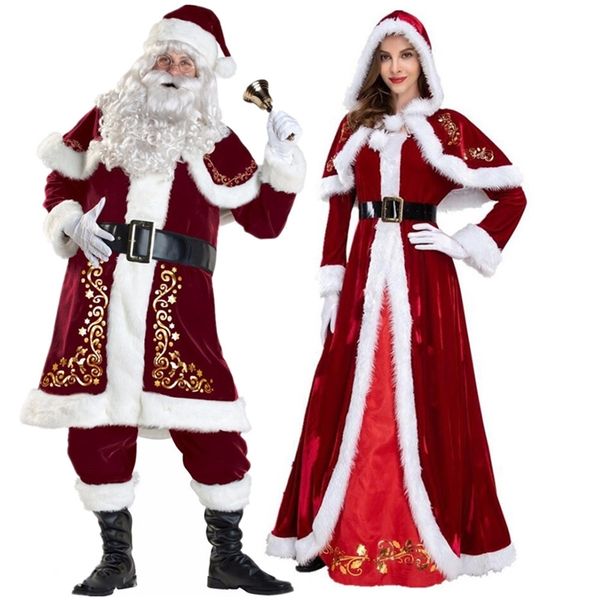 theme costume plus size deluxe velvet adults christmas cosplay couple santa claus clothes fancy dress xmas uniform suit for men women 220915, Black;red
theme costume plus size deluxe velvet adults christmas cosplay couple santa claus clothes fancy dress xmas uniform suit for men women 220915, Black;red