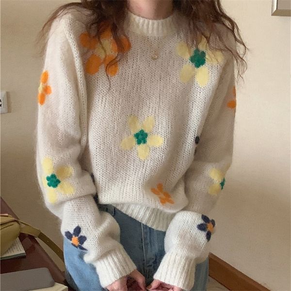 women s sweaters floral sweet long sleeve casual knit pullover fashion korean sweater basic o neck jumper women autumn knitwear l220913, White;black
women s sweaters floral sweet long sleeve casual knit pullover fashion korean sweater basic o neck jumper women autumn knitwear l220913, White;black
