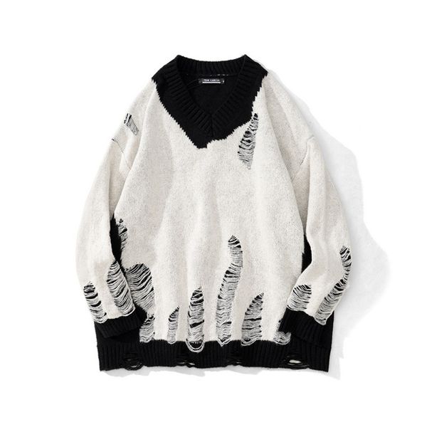 men s sweaters color matching irregular ripped men high street hip hop oversize v neck knitted pullovers loose cotton knitwear 220913, White;black
men s sweaters color matching irregular ripped men high street hip hop oversize v neck knitted pullovers loose cotton knitwear 220913, White;black