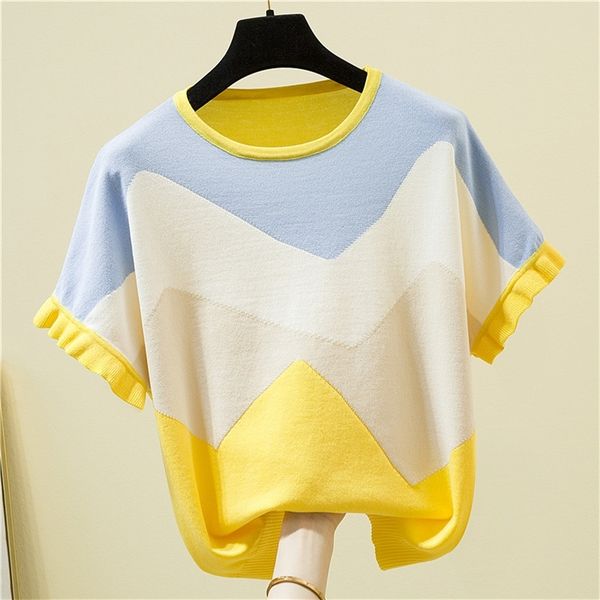 women's knits tees colorful patchwork ruffles short sleeve knitted sweater women loose pullover fashion spring summer 220914, White
women's knits tees colorful patchwork ruffles short sleeve knitted sweater women loose pullover fashion spring summer 220914, White
