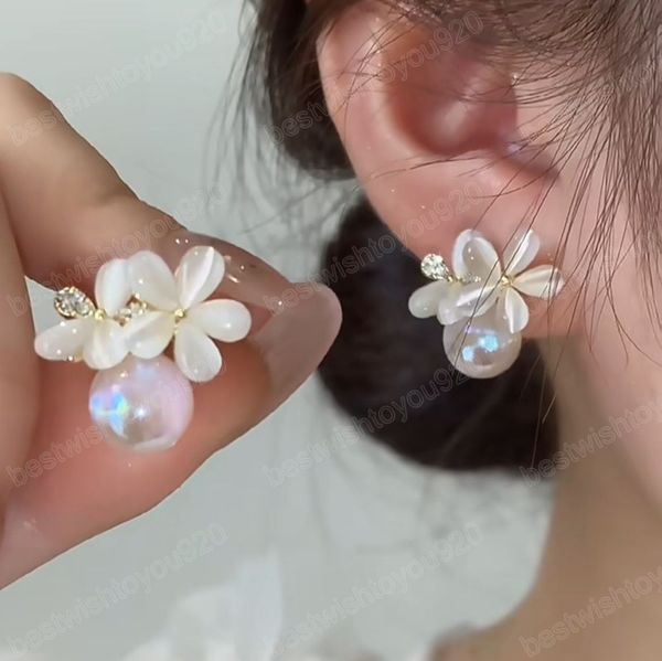korean elegant opal flower pearl stud earrings for women fashion shiny zircon crystal earring wedding party jewelry gift, Golden;silver
korean elegant opal flower pearl stud earrings for women fashion shiny zircon crystal earring wedding party jewelry gift, Golden;silver