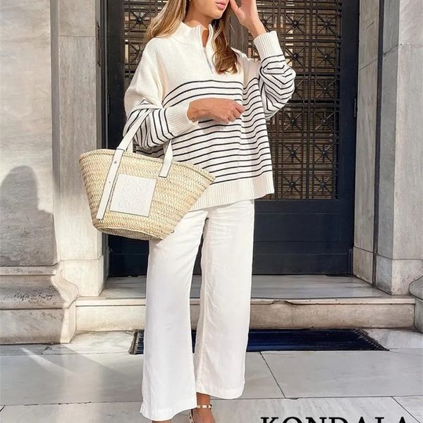 women's knits tees kondala sweaters vintage women fashion stripe loose zipper knitting sweaters long sleeve female pullover casual blo, White
women's knits tees kondala sweaters vintage women fashion stripe loose zipper knitting sweaters long sleeve female pullover casual blo, White
