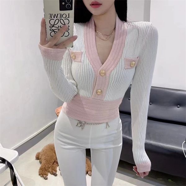 women's knits tees sweet slim fit knitted cardigan women patchwork v-neck golden bottons contrast color sweater crop elegant french st, White
women's knits tees sweet slim fit knitted cardigan women patchwork v-neck golden bottons contrast color sweater crop elegant french st, White