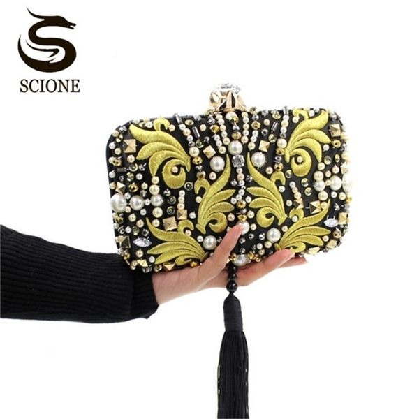 evening bags luxury pearl beads diamonds gold embroidery clutch black tassels crystal bridal wedding handbag with chain y636 220913
evening bags luxury pearl beads diamonds gold embroidery clutch black tassels crystal bridal wedding handbag with chain y636 220913