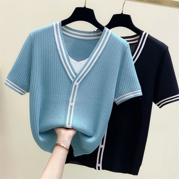 women's knits tees -4xl size women's summer v neck short sleeve stripe knitted pullover tee base wool oversized sweater women jum, White
women's knits tees -4xl size women's summer v neck short sleeve stripe knitted pullover tee base wool oversized sweater women jum, White