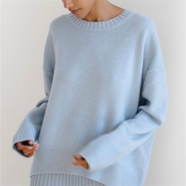 women s knits tees autumn winter knit sweater pullovers fall o neck loose thick solid casual 220914, White
women s knits tees autumn winter knit sweater pullovers fall o neck loose thick solid casual 220914, White