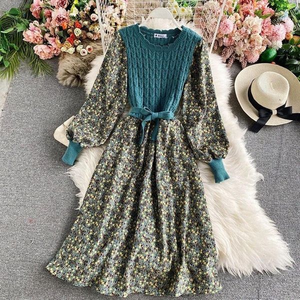 casual dresses women korean knitted dress o neck puff sleeve bow drawstring patchwork a line autumn print floral n3z5#, Black;gray
casual dresses women korean knitted dress o neck puff sleeve bow drawstring patchwork a line autumn print floral n3z5#, Black;gray