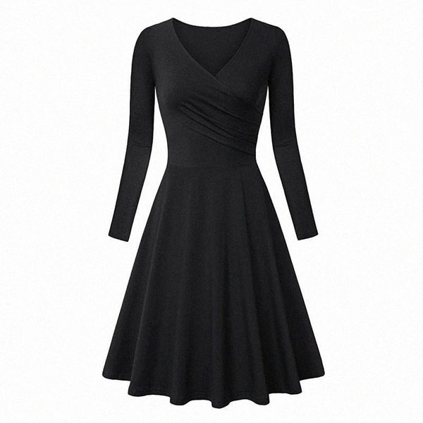 casual dresses autumn comfortable classic black dress vintage slim cross pleated long sleeved ladies daily streetwear e3gt#, Black;gray
casual dresses autumn comfortable classic black dress vintage slim cross pleated long sleeved ladies daily streetwear e3gt#, Black;gray