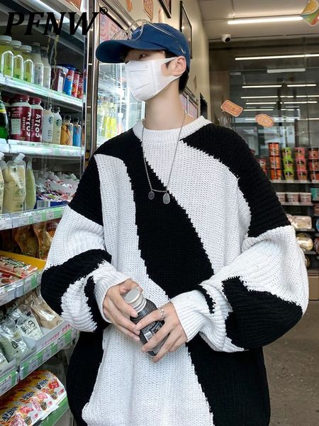 men s sweaters pfnw autumn and winter color matching round neck pullover korean version loose trend sweater pullovers 12a5504 220913, White;black
men s sweaters pfnw autumn and winter color matching round neck pullover korean version loose trend sweater pullovers 12a5504 220913, White;black