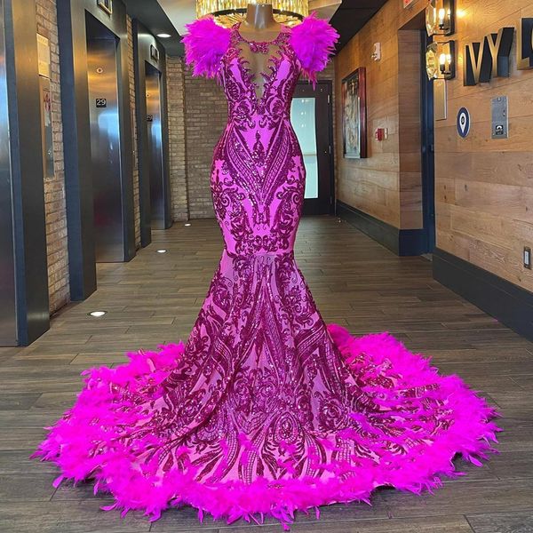 fuchsia mermaid lace prom dresses sequined feather backless evening gowns sheer jewel neck sweep train special occasion formal wear, Black
fuchsia mermaid lace prom dresses sequined feather backless evening gowns sheer jewel neck sweep train special occasion formal wear, Black