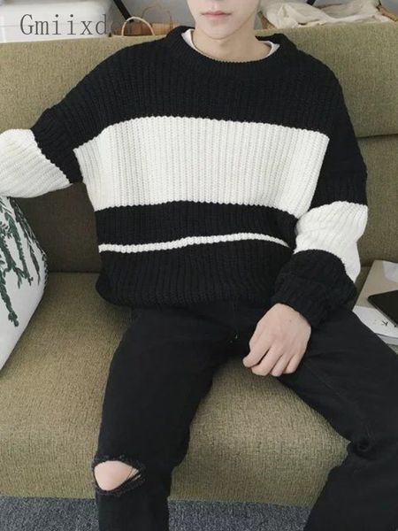 men s sweaters gmiixder striped contrast color sweater autumn winter korean men trend personality knitted jerseys loose grunge pullover 2209, White;black
men s sweaters gmiixder striped contrast color sweater autumn winter korean men trend personality knitted jerseys loose grunge pullover 2209, White;black