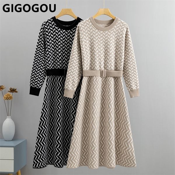 casual dresses gigogou luxury jacquard women long knit sweater chic autumn winter a line with belt pleated maxi midi party 220915, Black;gray
casual dresses gigogou luxury jacquard women long knit sweater chic autumn winter a line with belt pleated maxi midi party 220915, Black;gray