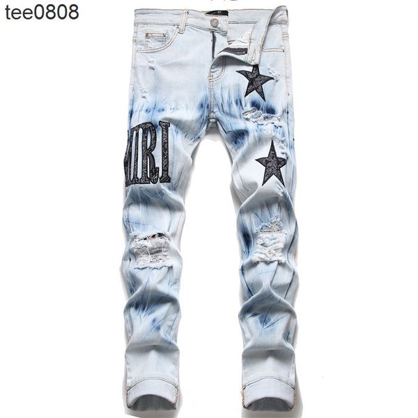 amirs pants european men's jeans with holes embroidered pentagram trend elastic slim fit versatile men's pants, Blue
amirs pants european men's jeans with holes embroidered pentagram trend elastic slim fit versatile men's pants, Blue