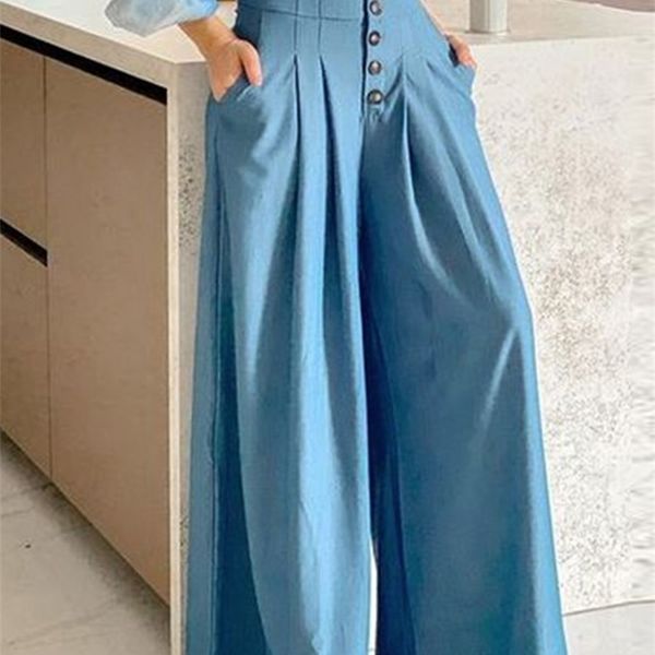 women's pants capris celmia pleated elegant wide leg pants pockets elastic waist casual loose women pantalones office high waist button, Black;white
women's pants capris celmia pleated elegant wide leg pants pockets elastic waist casual loose women pantalones office high waist button, Black;white