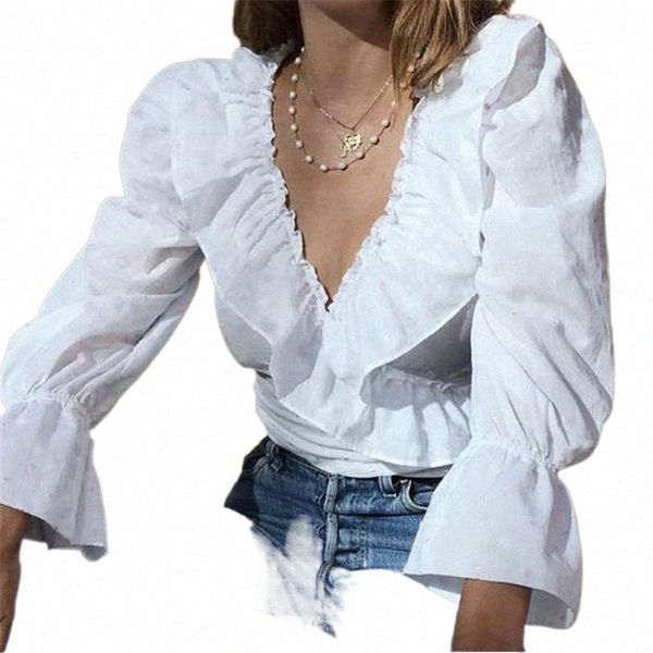 women blouse ruffle v-neck long lantern sleeve shirt fashion womens and blouses casual woman shirts women's & s3uf#, White
women blouse ruffle v-neck long lantern sleeve shirt fashion womens and blouses casual woman shirts women's & s3uf#, White