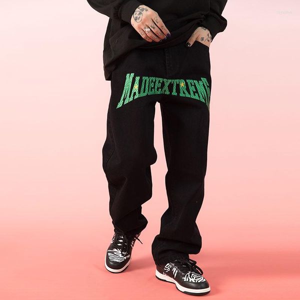 men's jeans color letter embroidery retro ripped denim pants mens hip hop straight washed oversized casual loose couple trousers, Blue
men's jeans color letter embroidery retro ripped denim pants mens hip hop straight washed oversized casual loose couple trousers, Blue