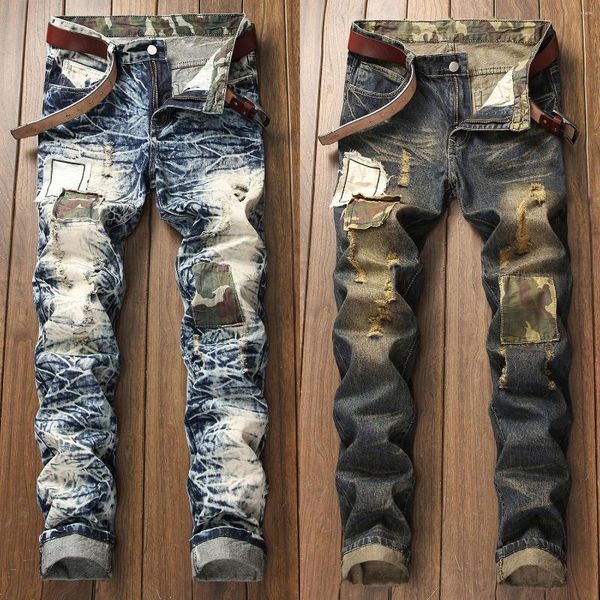 men's jeans mens retro distressed denim pants ripped tie-dyed slimming hole patched casual, Blue
men's jeans mens retro distressed denim pants ripped tie-dyed slimming hole patched casual, Blue