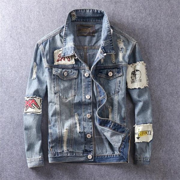 men's jackets american streetwear fashion blue color retro washed patchwork hip hop destroyed ripped denim hombre 220915, Black;brown
men's jackets american streetwear fashion blue color retro washed patchwork hip hop destroyed ripped denim hombre 220915, Black;brown