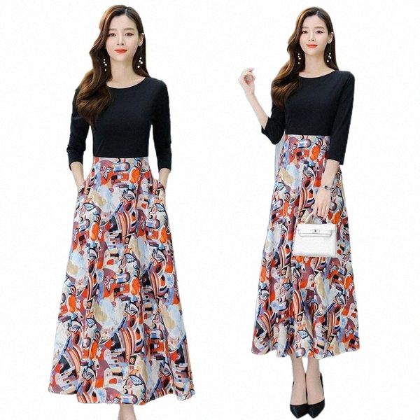 spring french dress temperament high waist black stitching print elegant dresses woman real s plus size clothes casual y4qw#, Black;gray
spring french dress temperament high waist black stitching print elegant dresses woman real s plus size clothes casual y4qw#, Black;gray