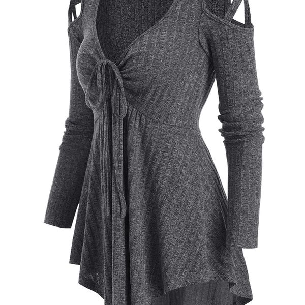 women's knits tees casual long sleeve autumn knitted sweater women pullover cold shoulder front drawstring ribbed knitwear solid women, White
women's knits tees casual long sleeve autumn knitted sweater women pullover cold shoulder front drawstring ribbed knitwear solid women, White