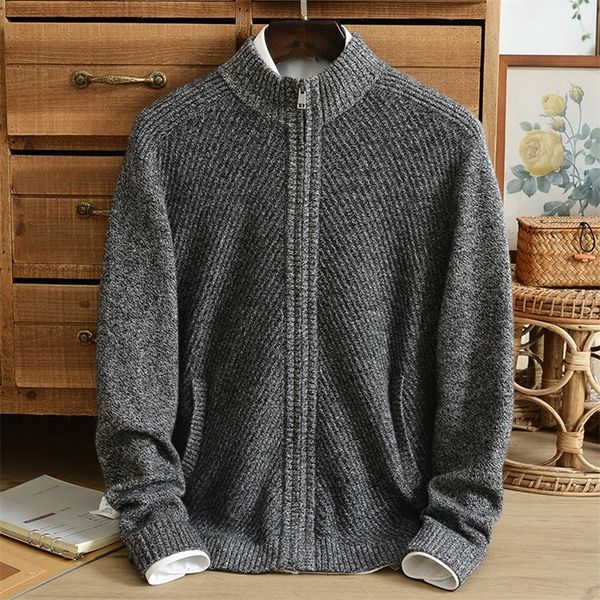 men's wool blends winter cardigan 100% pure cashmere sweater men's thick middle-aged jacquard high neck zipper sweater coat casual, Black
men's wool blends winter cardigan 100% pure cashmere sweater men's thick middle-aged jacquard high neck zipper sweater coat casual, Black