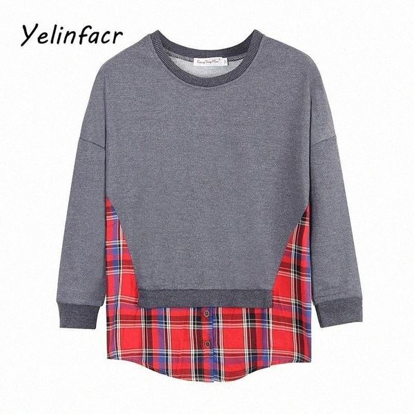 new spring plus size women's blouse and plaid lining fake two-piece stitching slim o-neck long-sleeved autumn ladies sweater u5bt#, White;black
new spring plus size women's blouse and plaid lining fake two-piece stitching slim o-neck long-sleeved autumn ladies sweater u5bt#, White;black