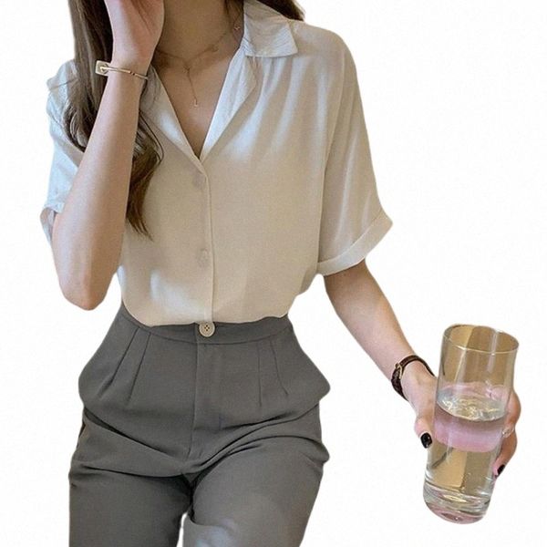 women's blouse summer loose v-neck short-sleeved solid color shirt female blouses & shirts 85qh#, White
women's blouse summer loose v-neck short-sleeved solid color shirt female blouses & shirts 85qh#, White