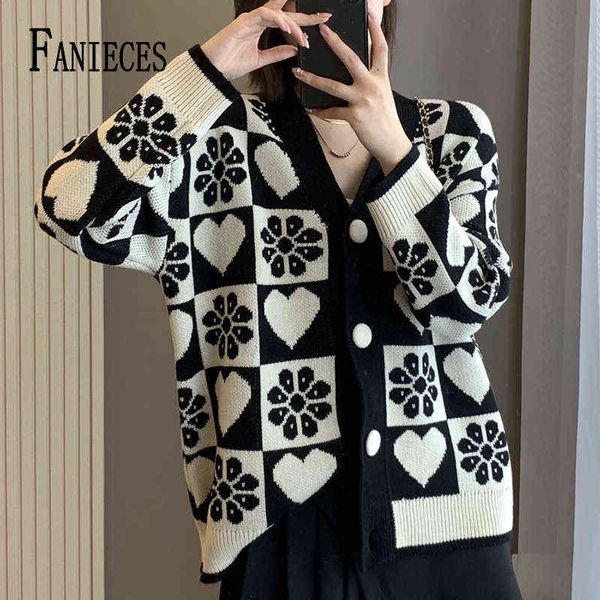 women's sweaters fanieces v neck autumn print cardigan sweater women single-breasted long sleeve loose winter knitted jumper casual fem, White;black
women's sweaters fanieces v neck autumn print cardigan sweater women single-breasted long sleeve loose winter knitted jumper casual fem, White;black